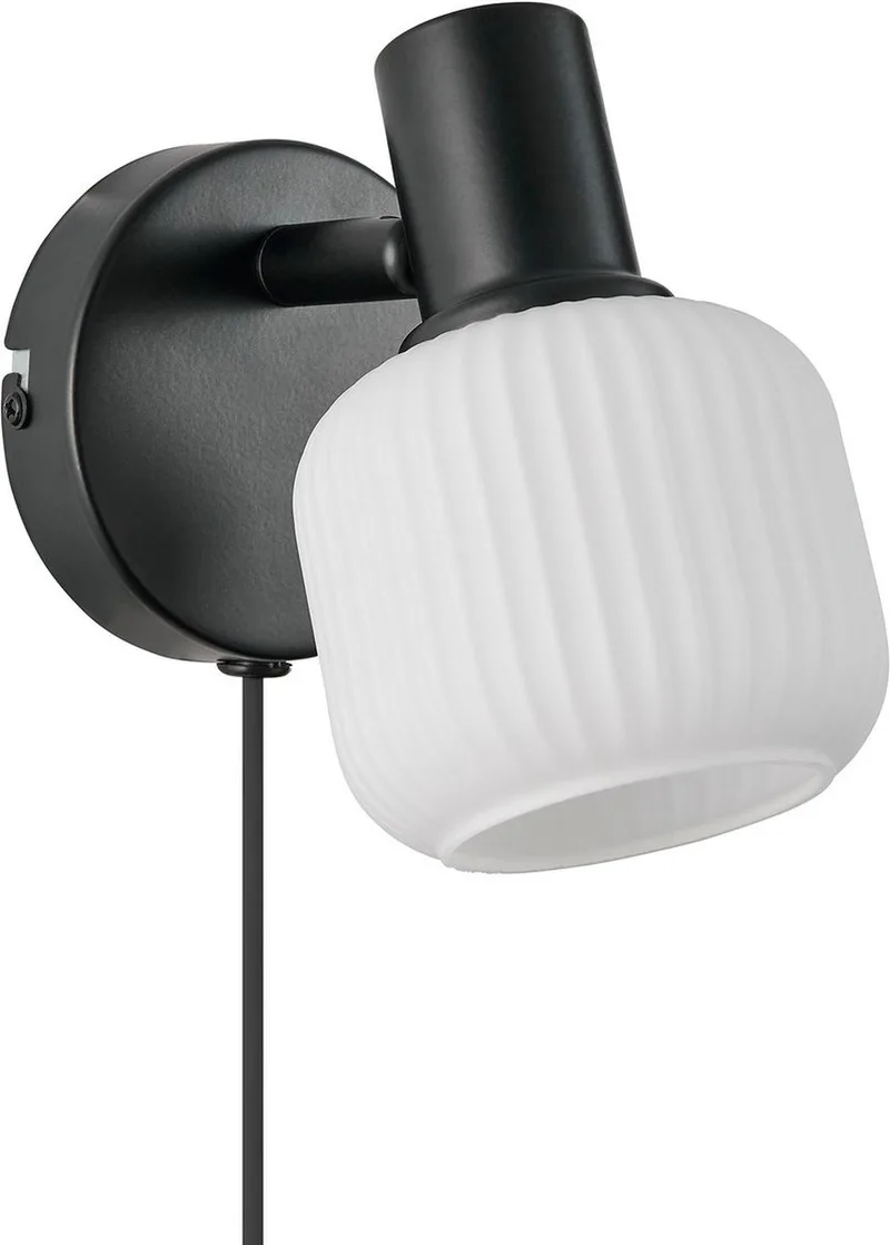 Milford mini-wandlamp-E14-opaal glas/zwart by Nordlux in Zwart – product photo
