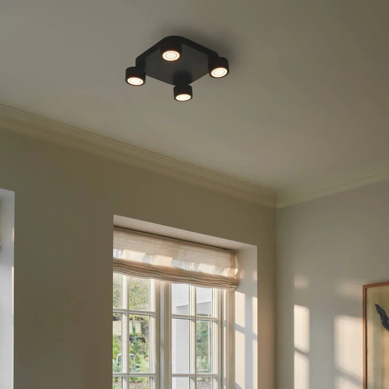 Plafondlamp Clyde, 4-lamps, vierkant van Nordlux in Zwart – productfoto