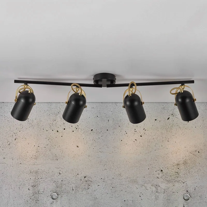 Plafondspot Lotus met 2 armen, 4-lamps van Nordlux in Zwart, messing – productfoto