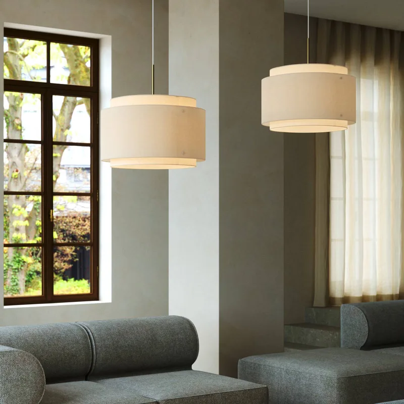 Takai-hanglamp met een dubbellaagse stoffen kap by Nordlux in Beige, White – product photo 3 of 4