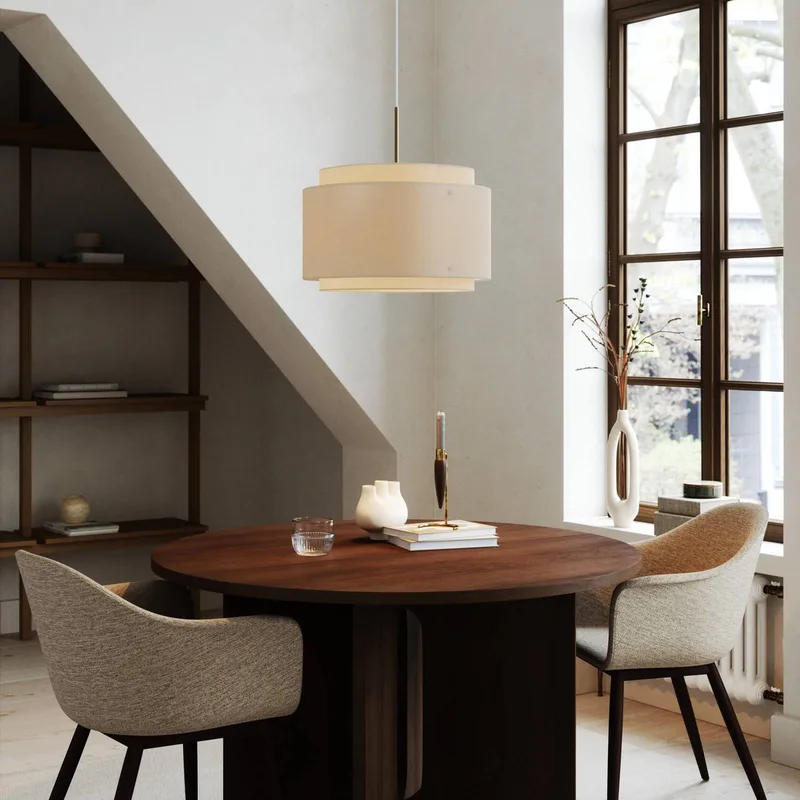 Takai-hanglamp met een dubbellaagse stoffen kap by Nordlux in Beige, White – product photo 1 of 4