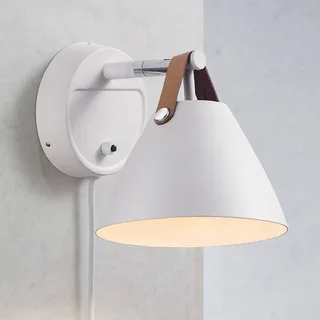 Wandlamp Strap met leren riem, wit de Nordlux en Blanc, Marron – photo du produit 1 sur 4