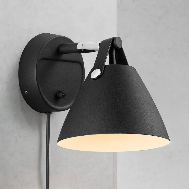 Wandlamp Strap met leren riem, zwart by Nordlux in Black, Chrome – product photo 1 of 4