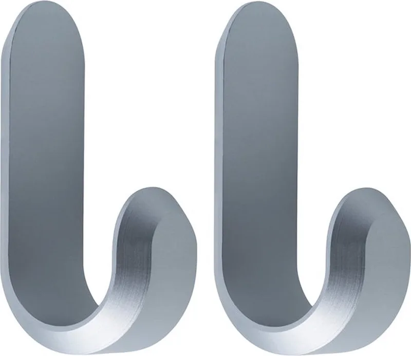 Curve Mini Hooks - Wandhaken Mat - H 5,8 x B 2,1 x D 3 cm (2 stuks) von Normann Copenhagen in Zilver – Produktfoto