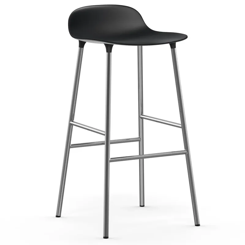 Form Barstuhl verchromte Beine 75cm Schwarz från Normann Copenhagen – produktbild