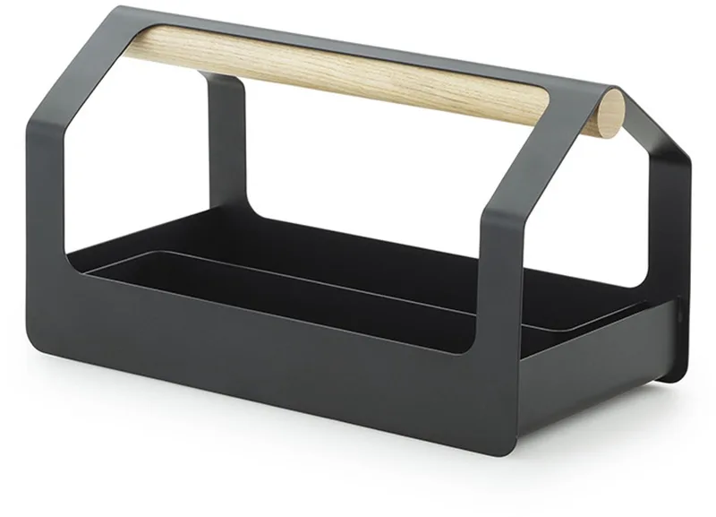 Haus Toolbox Black - opbergbox van gepoedercoat staal met essenhouten greep - 36 x 18 x 20 cm van Normann Copenhagen in Zwart – productfoto