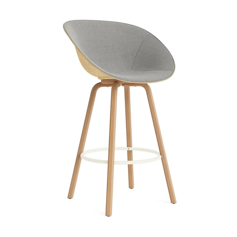 Mat Barhocker mit Vorderpolsterung, 75 cm Remix 133-hemp-beech-cream steel von Normann Copenhagen – Produktfoto