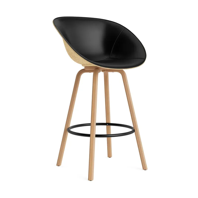 Mat Barhocker mit Vorderpolsterung, 75 cm Ultra 41599-hemp-beech-black steel von Normann Copenhagen – Produktfoto