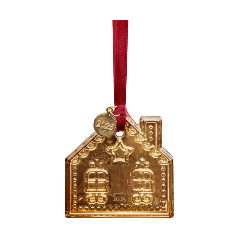 Annual holiday ornament Weihnachtsschmuck Lebkuchenhaus 2025, 21 K gold by Orrefors – product photo