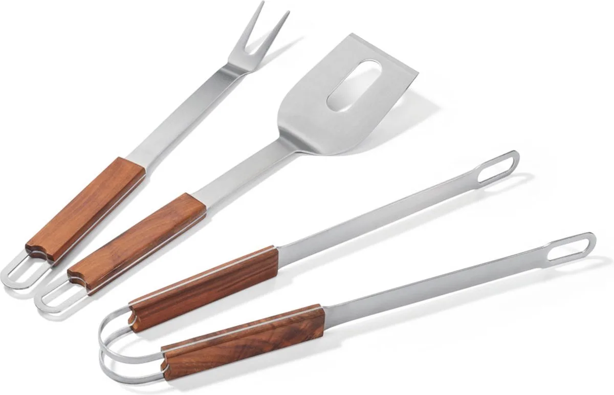 Design - BBQ Bestekset / Barbecue gereedschapset en Notenhout 3-deling von Philippi in Rvs – Produktfoto