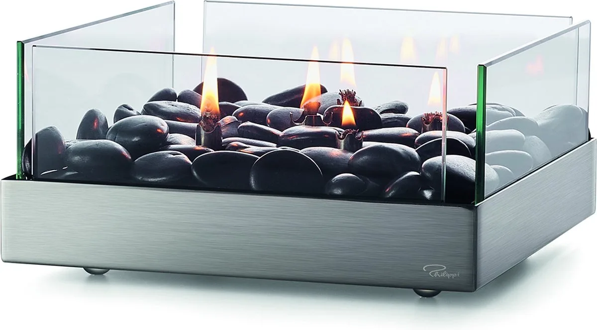 Fireplace - Sfeerhaard - Olielamp - Tafelhaard - Glas - Roestvaststaal van Philippi in Zilver – productfoto