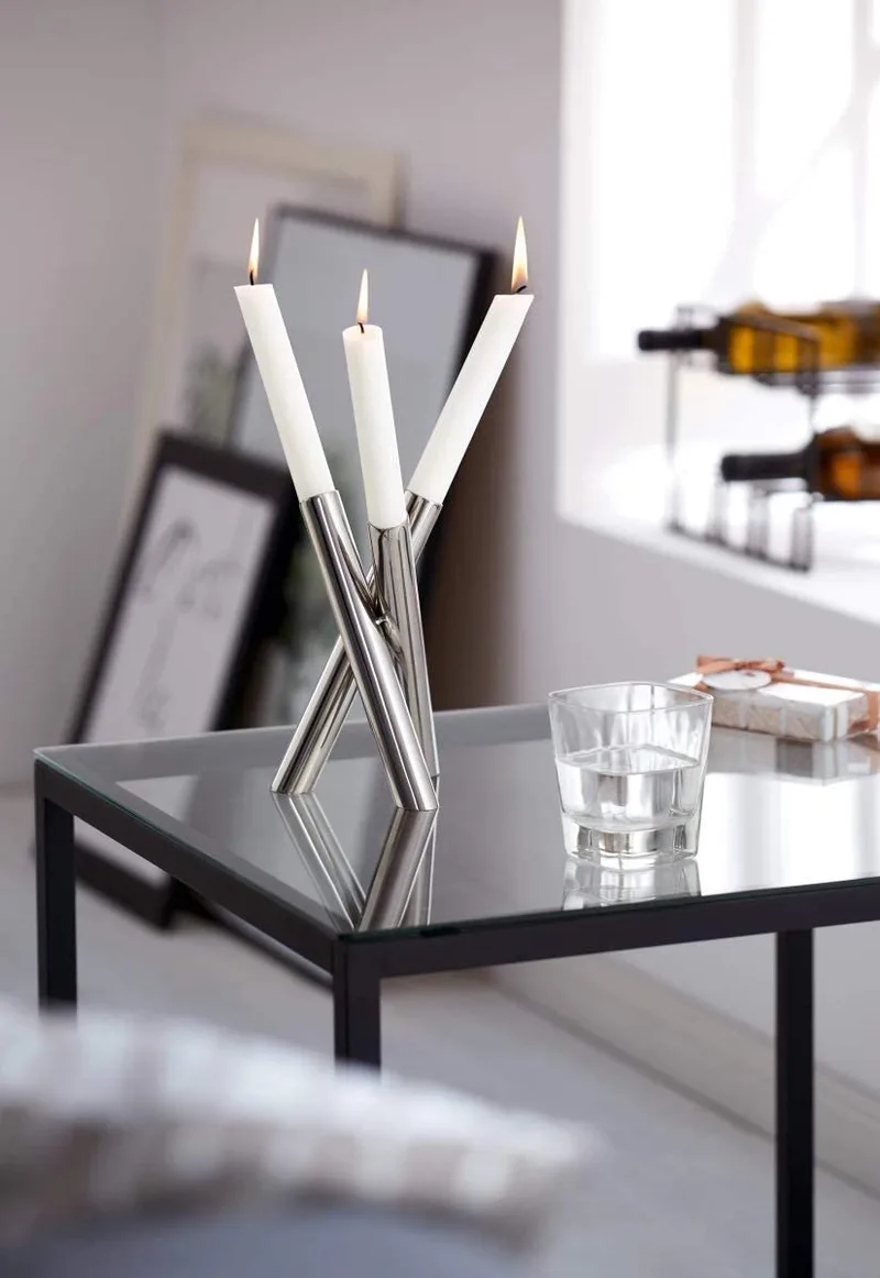 Kandelaar - Luxe Kaarshouder- Candle Holder – Kaarshouder – Kaarsenhouder – Woonkamer Accessoires by Philippi in Hoogglans gepolijst roestvrij staal. – product photo