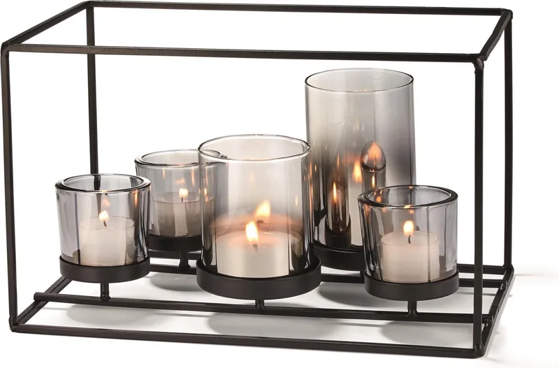 York Kandelaar - Waxinelichthouder - Glas - Staal - 5 Lichtjes by Philippi in Black – product photo