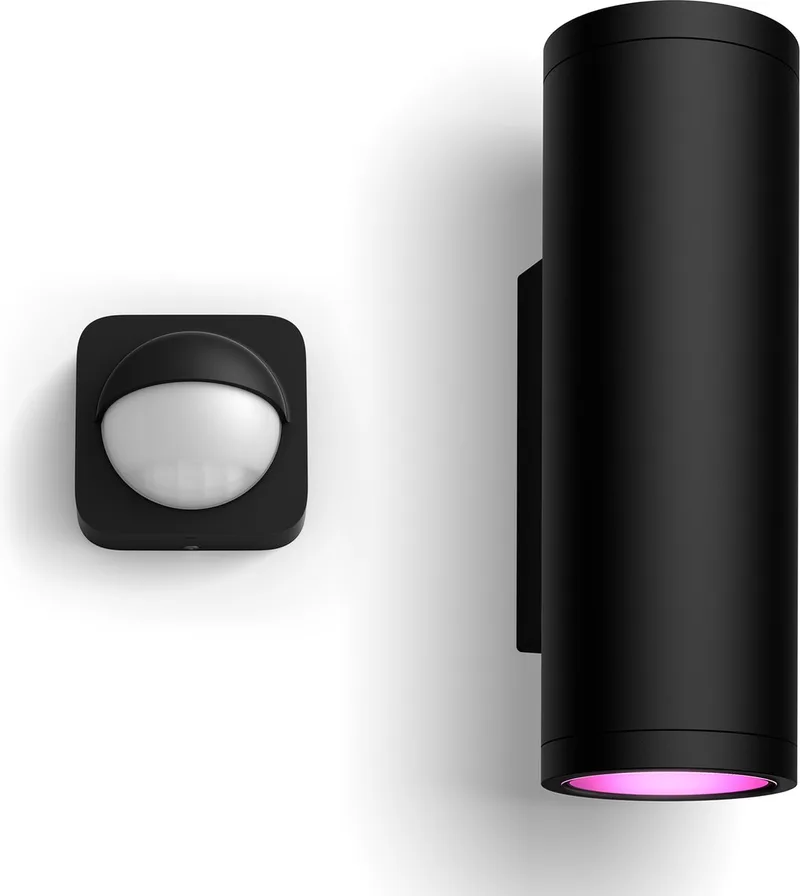 Appear Wandlamp voor Buiten Up en Down (Zwart) - Buitenlamp met Bewegingssensor - Wit en Gekleurd Licht - Incl. 1 Hue Bewegingssensor voor Buiten - Hue White and Color Ambiance från Philips Hue i Donker Zwart – produktbild