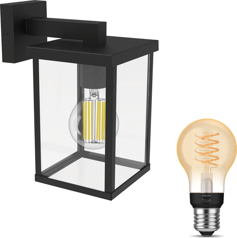 Bellini Wandlamp voor Buiten Neerwaarts - Buitenlamp - E27 - Warmwit Licht - Hue White Filament van Philips Hue in Zwart – productfoto