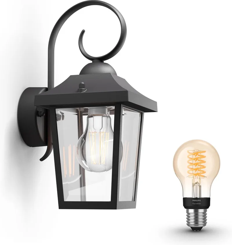 Buzzard Wandlamp voor Buiten - Buitenlamp - E27 - Warmwit Licht - Hue White Filament från Philips Hue i Svart – produktbild