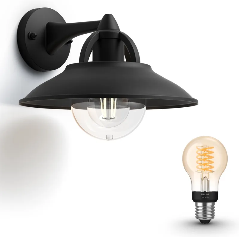 Cormorant Wandlamp voor Buiten (Zwart) - Buitenlamp - E27 - Warmwit Licht - Hue White Filament by Philips Hue in Zwarts – product photo