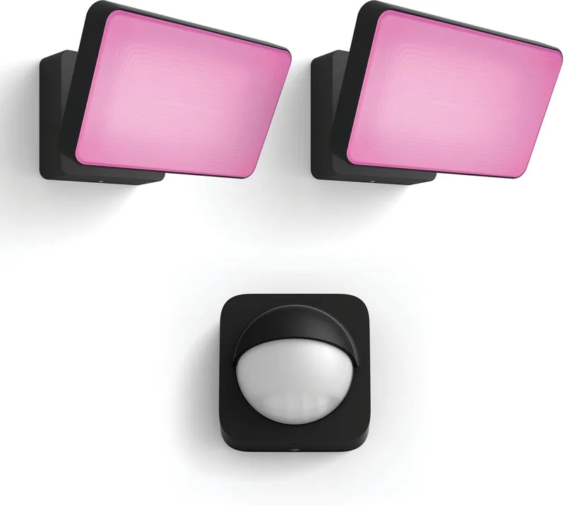 Discover Set van 2 Verstralers - Buitenlamp met Bewegingssensor - Wit en Gekleurd Licht - Incl. Hue Bewegingssensor voor Buiten - Hue White and Color Ambiance by Philips Hue in Black – product photo
