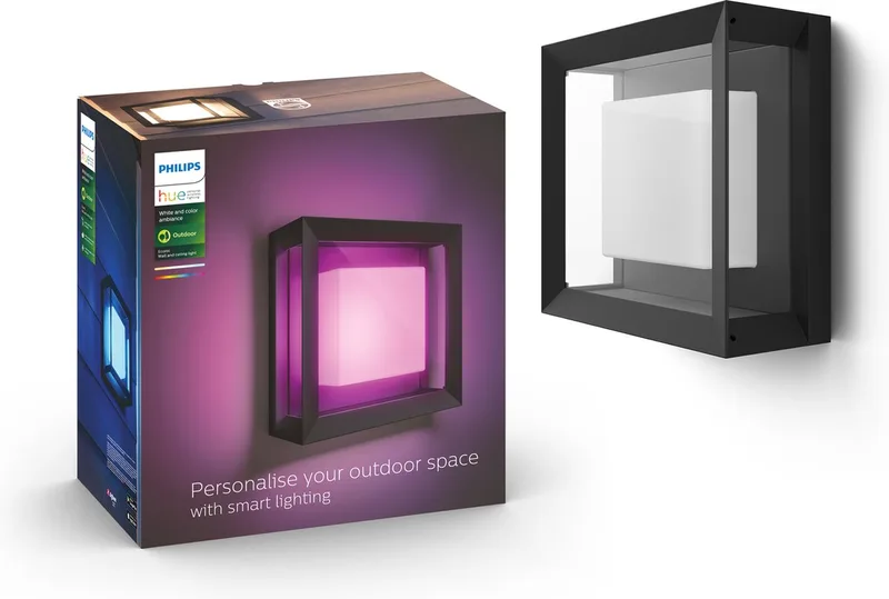 Econic muurlamp - wit en gekleurd licht - vierkant de Philips Hue en Noir – photo du produit