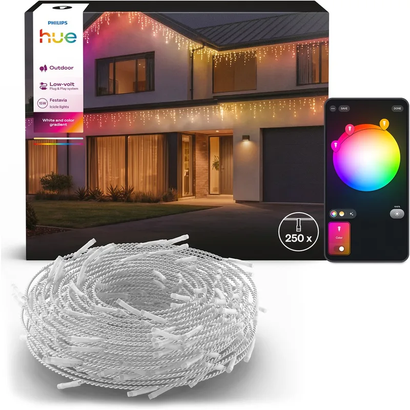 Festavia LED lichtslinger met ijspegeleffect, 8.5 m, aanpasbaar wit en gekleurd licht, voor binnen en buiten, slimme verlichting van Philips Hue – productfoto