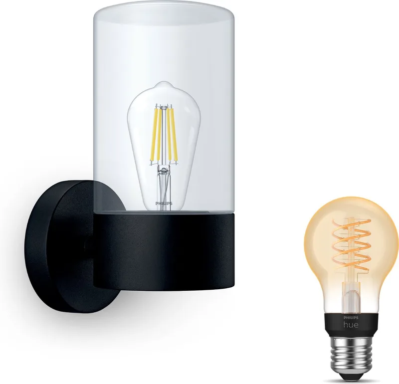 Flareon Wandlamp voor Buiten Opwaarts - Buitenlamp - E27 - Warmwit Licht - Hue White Filament van Philips Hue in Zwart – productfoto