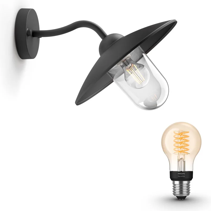 Hammock Wandlamp voor Buiten - Buitenlamp - E27 - Warmwit Licht - Hue White Filament van Philips Hue in Zwart – productfoto