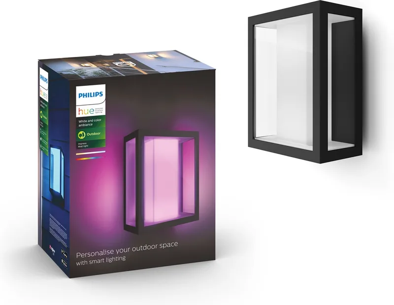 Impress muurlamp - wit en gekleurd licht - breed från Philips Hue i Svart – produktbild