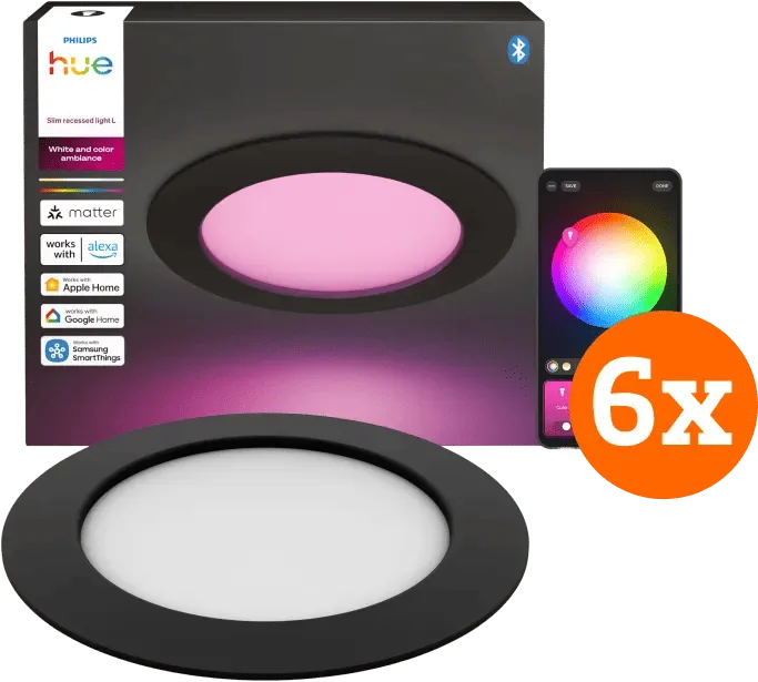 Inbouwspot Slim 6-Pack - White and Color - 170mm - Zwart van Philips Hue – productfoto