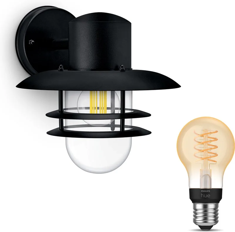 Inyma Wandlamp voor Buiten Neerwarts - Buitenlamp - E27 - Warmwit Licht - Hue White Filament van Philips Hue in Zwart – productfoto
