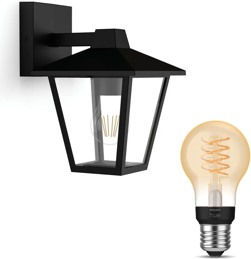 Kinno Wandlamp voor Buiten Down - Buitenlamp - E27 - Warmwit Licht - Hue White Filament van Philips Hue in Zwart – productfoto