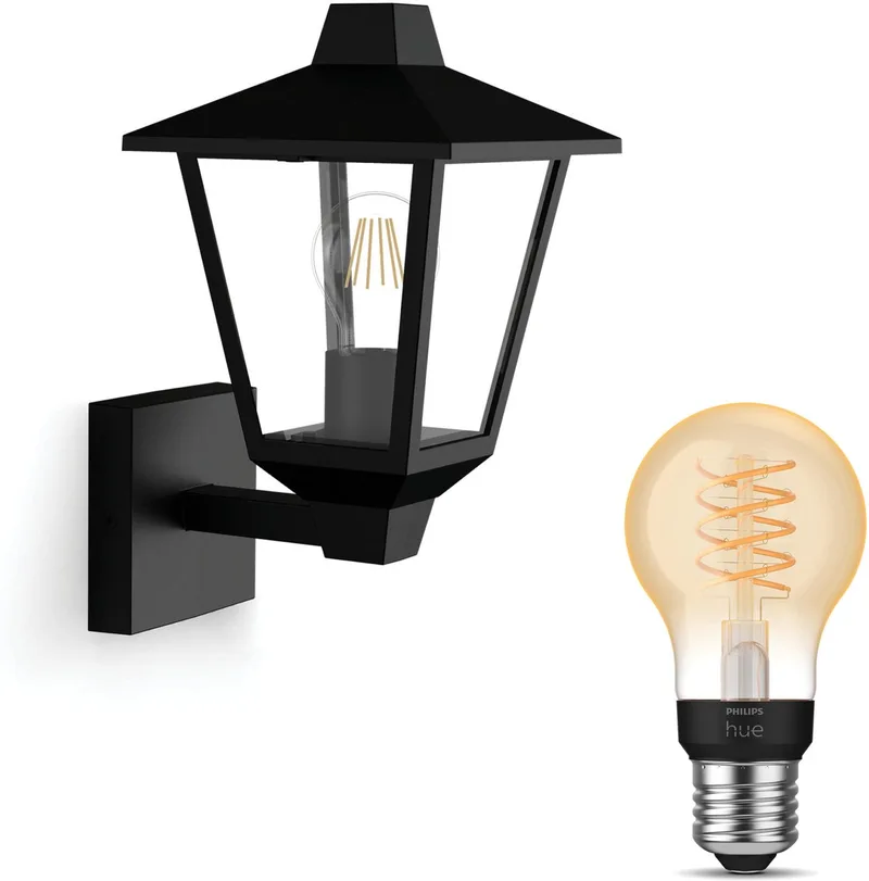 Kinno Wandlamp voor Buiten Up - Buitenlamp - E27 - Warmwit Licht - Hue White Filament van Philips Hue in Zwart – productfoto