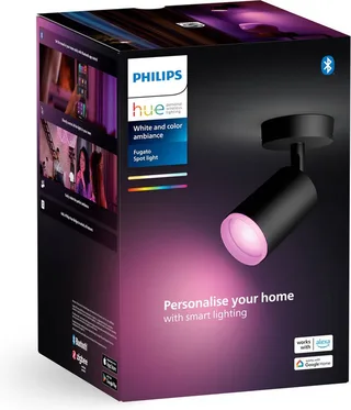 LED Deckenspot White & Color Ambiance Fugato 1er Aufbauspot, Abschaltautomatik, Bluetooth, CCT - über Fernbedienung, Dimmfunktion, Einschlafhilfe, Farbsteuerung, Farbwechsel, Memory, nach Trennung vom Netz, Nachtlichtfunktion, RGB, Smart Home, Timerfunktion, Weckerfunktion, dimmbar über de Philips Hue en Noir – photo du produit 4 sur 5