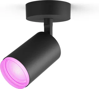 LED Deckenspot White & Color Ambiance Fugato 1er Aufbauspot, Abschaltautomatik, Bluetooth, CCT - über Fernbedienung, Dimmfunktion, Einschlafhilfe, Farbsteuerung, Farbwechsel, Memory, nach Trennung vom Netz, Nachtlichtfunktion, RGB, Smart Home, Timerfunktion, Weckerfunktion, dimmbar über de Philips Hue en Noir – photo du produit 1 sur 5