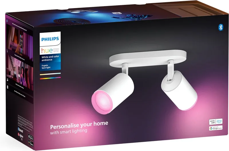 LED Deckenspot White & Color Ambiance Fugato 2er Aufbauspot, Abschaltautomatik, Bluetooth, CCT - über Fernbedienung, Dimmfunktion, Einschlafhilfe, Farbsteuerung, Farbwechsel, Memory, nach Trennung vom Netz, Nachtlichtfunktion, RGB, Smart Home, Timerfunktion, Weckerfunktion, dimmbar über by Philips Hue in White – product photo 4 of 5