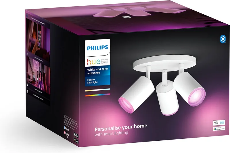 LED Deckenspot White & Color Ambiance Fugato 3er Aufbauspot, Abschaltautomatik, Bluetooth, CCT - über Fernbedienung, Dimmfunktion, Einschlafhilfe, Farbsteuerung, Farbwechsel, Memory, nach Trennung vom Netz, Nachtlichtfunktion, RGB, Smart Home, Timerfunktion, Weckerfunktion, dimmbar über de Philips Hue en Blanc – photo du produit 4 sur 5