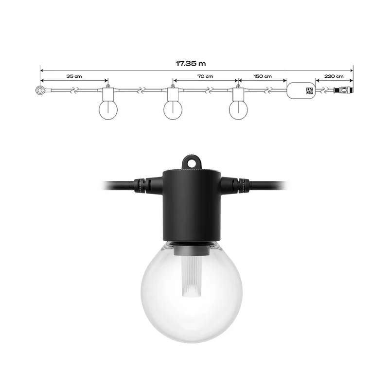LED lichtketting Festavia Globe 14 m 20 lampjes IP65 van Philips Hue in Zwart, Helder – productfoto 4 van 5