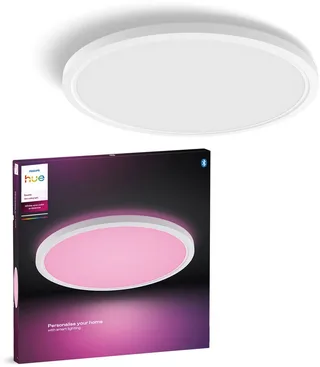 LED Panel White & Color Ambiance Devote Panelleuchte rund, 43 cm, Abschaltautomatik, Bluetooth, CCT - über Fernbedienung, Dimmfunktion, Farbsteuerung, Farbwechsel, Leuchtdauer einstellbar, Memoryfunktion, Nachtlichtfunktion, RGB, Smart Home, Timerfunktion, dimmbar über Fernbedienung, erw by Philips Hue in White – product photo 1 of 5