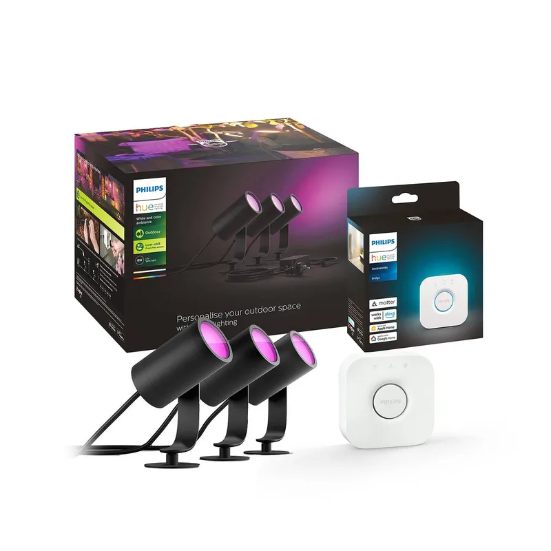 LED spot Lily, set van 3, bridge, RGB, CCT, IP65 by Philips Hue in Black – product photo 1 of 5