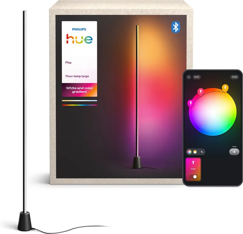 LED Stehlampe Play Stehleuchte, 135 cm, RGBW, Weiß & Farbverläufe, smartes Licht, Abschaltautomatik, Bluetooth, CCT - über Fernbedienung, Dimmer, Dimmfunktion, Farbsteuerung, Farbwechsel, Leuchtdauer einstellbar, Memoryfunktion, Nachtlichtfunktion, RGB, Smart Home, Timerfunktion, Weckerf by Philips Hue in Black – product photo 1 of 5