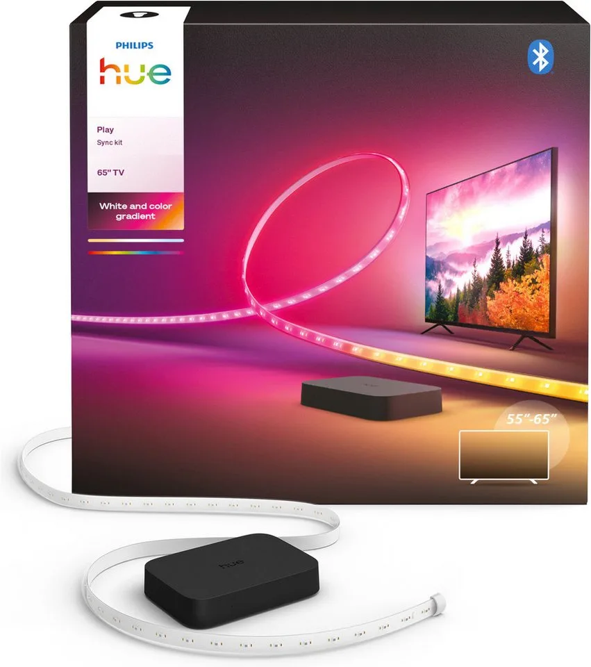 LED-Streifen Play Sync Box Set (Play Gradient 65"o. 85" Lightstrip+Sync Box 4K), White & Color Ambiance, RGBWWIC, präzise Farben, steuerbar per App von Philips Hue in Schwarz – Produktfoto