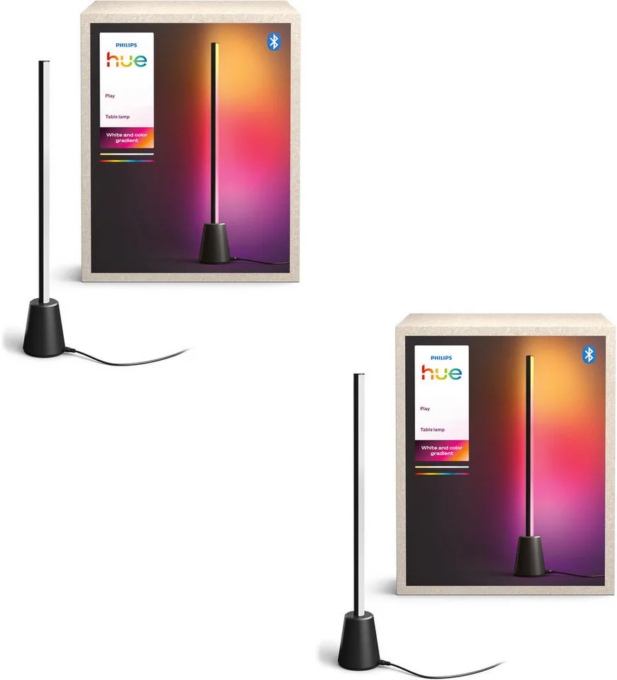 LED Tischleuchte Doppelpack Play, 60 cm, RGBW, Weiß & Farbverläufe, Abschaltautomatik, Bluetooth, Dimmfunktion, Einschlafhilfe, Farbsteuerung, Farbwechsel, Leuchtdauer einstellbar, Memory, nach Trennung vom Netz, RGB, Smart Home, Softlichtstart, Tageslichtsensor, Timerfunktion, Weckerfun von Philips Hue in Schwarz – Produktfoto
