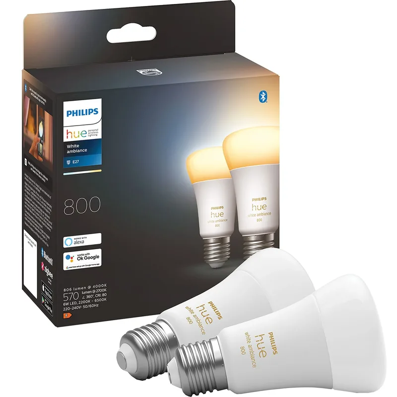 Lichtbron E27 800 Lumen White Ambiance 2 pack van Philips Hue – productfoto