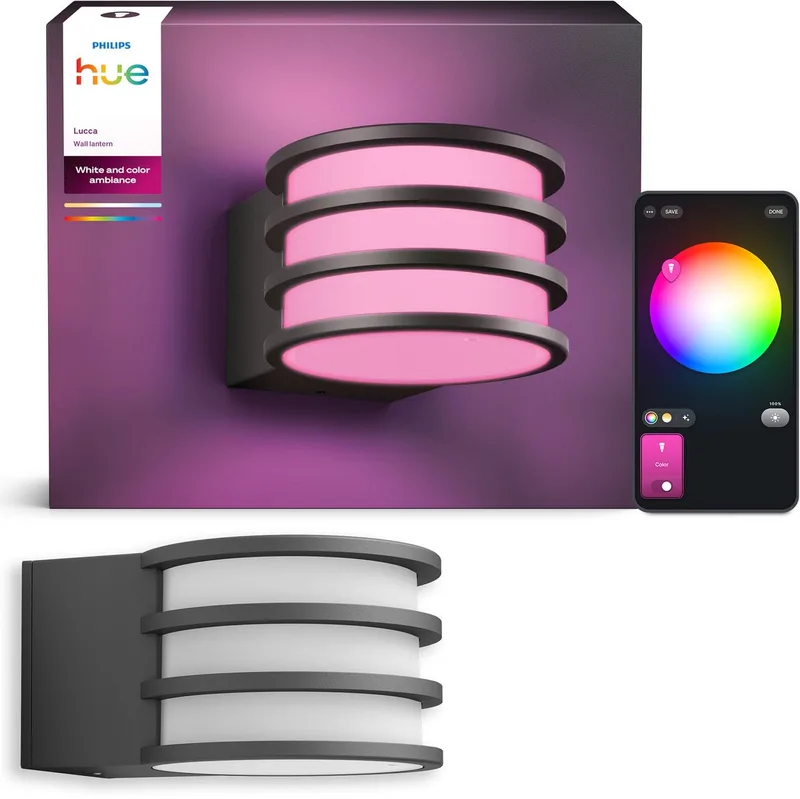 Lucca wandlamp - Tuinverlichting - grijs - IP44 Weer- en Windbestendig - Wit en gekleurd licht -Slimme verlichting - 1100 lumen - Compatibel met Matter by Philips Hue in Anthracite – product photo
