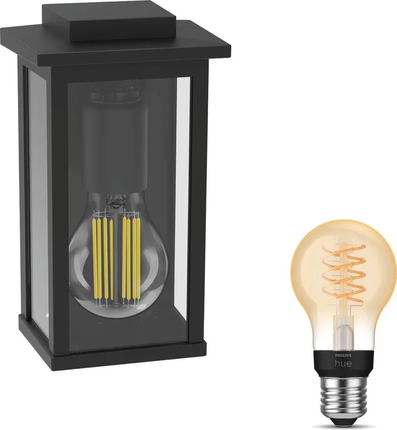 Mirth Wandlamp voor Buiten - Buitenlamp - E27 - Warmwit Licht - Hue White Filament von Philips Hue in Schwarz – Produktfoto