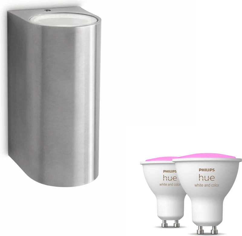 Nightingale Wandlamp voor Buiten Up & Down - Buitenlamp - GU10 - Wit en Gekleurd Licht - Hue White and Color Ambiance de Philips Hue en Roestvrij Staal – photo du produit