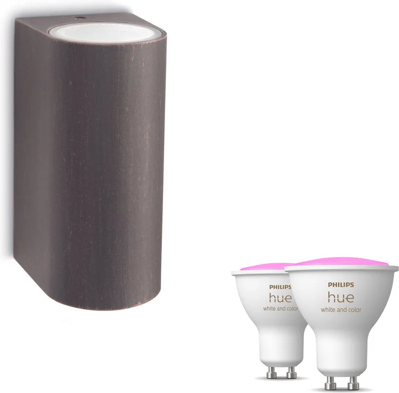 Nightingale Wandlamp voor Buiten Up & Down - Buitenlamp - GU10 - Wit en Gekleurd Licht - Hue White and Color Ambiance by Philips Hue in Roestbruin – product photo