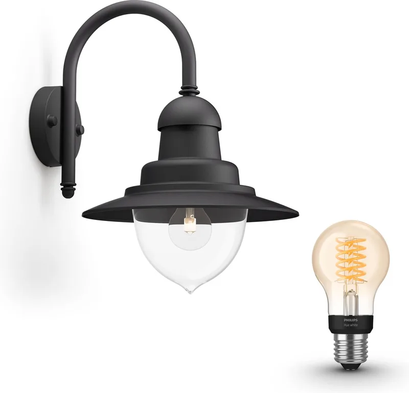 Raindrop Wandlamp voor Buiten - Buitenlamp - E27 - Warmwit Licht - Hue White Filament van Philips Hue in Zwart – productfoto