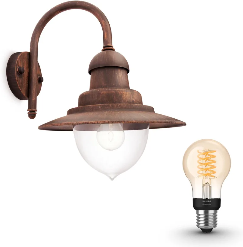 Raindrop Wandlamp voor Buiten (Koper) - Buitenlamp - E27 - Warmwit Licht - Hue White Filament van Philips Hue in Brons – productfoto