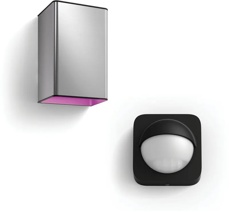 Resonate Wandlamp voor Buiten Up & Down (Roestvrij Staal) - Wit en Gekleurd Licht - Incl. Hue Bewegingssensor voor Buiten - Hue White and Color Ambiance fra Philips Hue i Lysegrå – produktbillede