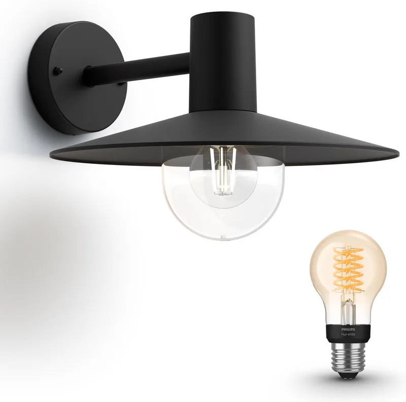 Skua Wandlamp voor Buiten - Buitenlamp - E27 - Warmwit Licht - Hue White Filament van Philips Hue in Zwart – productfoto